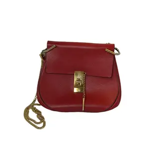 Pre-owned Chloé Grained Calfskin Leather Crossbody Bags Chloe Red Leather Drew Bag Elegant Grained Calfskin Crossbody with Gold Tone Hardware & Signature Lock Closure