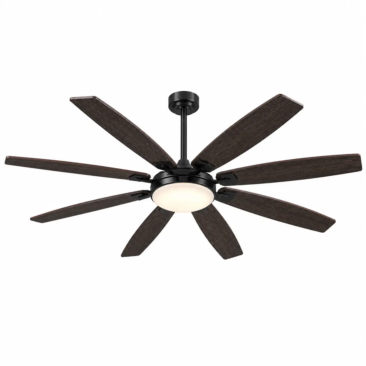 72-in Industrial Downrod Ceiling Fan with LED Light, 8 Dual-Sided Plywood Blades, Quiet DC Motor, Reversible, 6-Speed Wireless Remote Control, Extra Large Airflow for Garage, Commercial Space