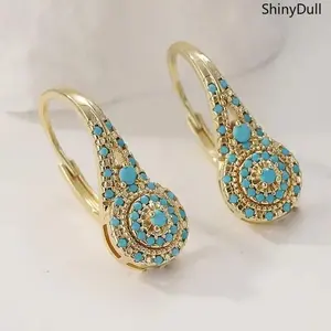 Turquoise Teardrop Dangle Earrings - Golden Plated Statement Jewelry for Women, Perfect Gift
