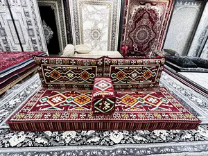 Dark Red Luxurious Majlis – 4-Piece Traditional Arabic Floor Sofa Set for Living Room & Lounge
