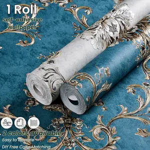 Luxury Floral Embossed Self-Adhesive Wallpaper Roll, Thick Non-Woven Fabric, Easy Peel & Stick, Ideal for Living Room Bedroom Background Wall Decoration