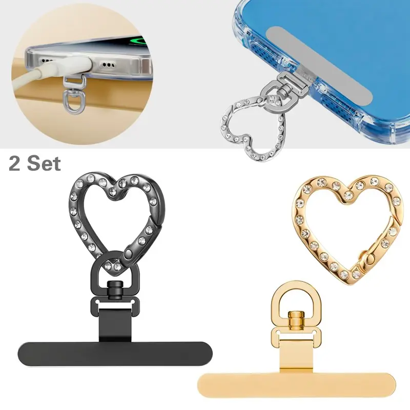 Ultra-Thin 0.2mm Metal Phone Lanyard, 360° Rotating Heart Charm, Hidden Metal Hook, Lightweight Luxury Mobile Strap, Cell Phone Charm, Phone Accessory