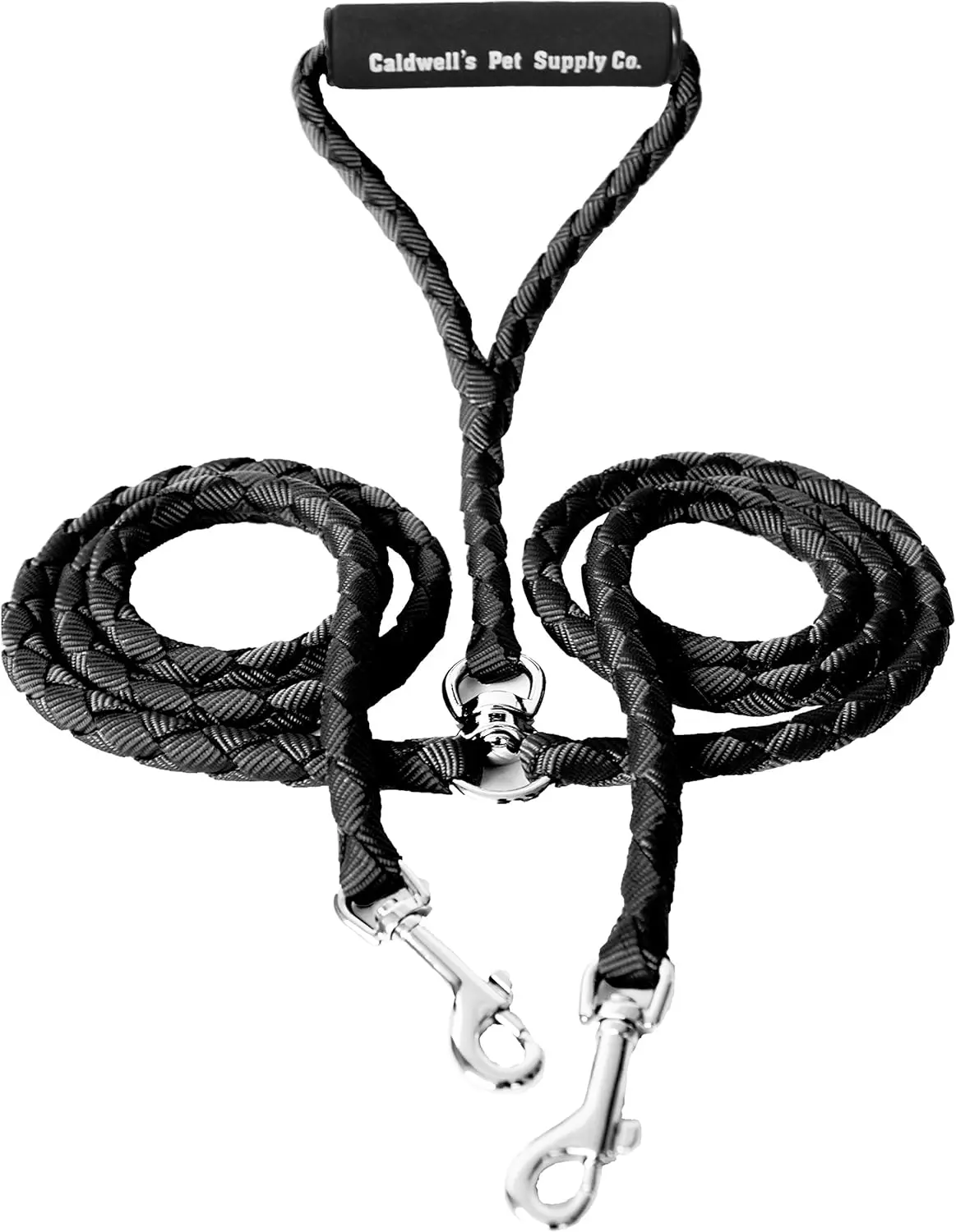 Pet Supply Co. 54" Braided Nylon Dual Dog Leash - Heavy Duty Double-Ended Tandem Lead with Padded Cushioned Handle & Tangle-Free Swivel for Small, Medium, Large Dogs
