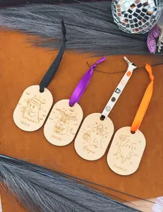 Personalized Halloween Wooden Ghost Gift Tags with Custom Name & Ribbon | Boo Basket Tags, Trick or Treat Bag Labels, Party Favor Decorations, Reusable Fall Gift Tags for Kids, Gamers, Birthdays, Class Parties & Halloween Gifts