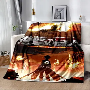 Attack on Titan Eren Anime Flannel Blanket, Comfortable Soft Throw Blanket for Picnic, Sofa, Home Relaxing, Anime Fan Gift