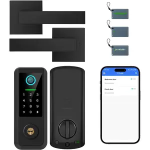 Keyless Entry Door Lock with Handle Set, Front Door Lock with Keypad Set,Keyless Entry Digital Deadbolt, Deadbolt with Auto Lock,App Control, Matte Black