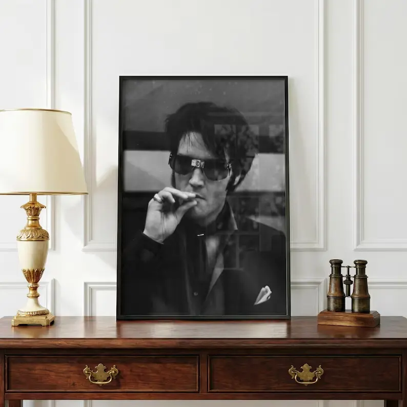 #1 Poster Elvis Presley Black and White Monochrome Rock & Roll Wall Art Vintage Music Print Minimalist Celebrity Decor BW Aesthetic Art (unframed)