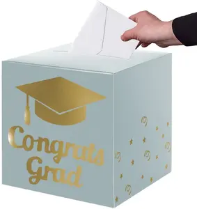 Graduation Card Box Holder, Congrats Grad Foldable Cardboard Decorations Box for Graduation Party Decoration and Grad Parties (Breyish Blue)