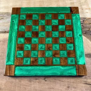 Jungle Green Black Walnut Wood Chess Board (INCLUDES PIECES)