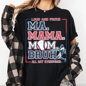 Baseball Mom Bruh Graphic T-Shirt Unisex Short Sleeve Casual Cotton, Game Day Baseball Shirt, Independence Day Gift, Baseball Mom Must Haves Tee, 4th July Shirt Gift