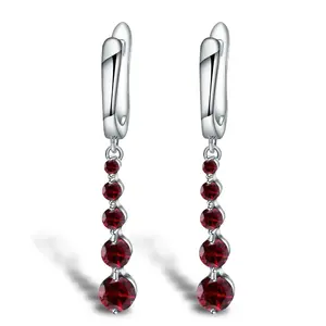 2.67Ct Natural Red Garnet Gemstone Drop Earrings Genuine Pure 925 Sterling Silver Earrings Fine Jewelry For Women GB