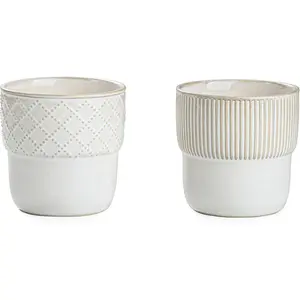Set of 2 4oz Espresso Cups Mini Espresso Shot Cups Demitasse Mugs Farmhouse Decor Microwave Dishwasher Safe Fits Coffee Maker Embossed Stripes Checks