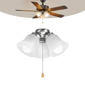 【Summervibes】VEVOR Ceiling Fan Light Kit, Three-Light 3000K 750lm Fan Light Kit with Pull Chain, Replacement Fixture for Living Room, Bedroom, Dining Room, Home Decor, Cloud White Glass & Brushed Nickel Finish