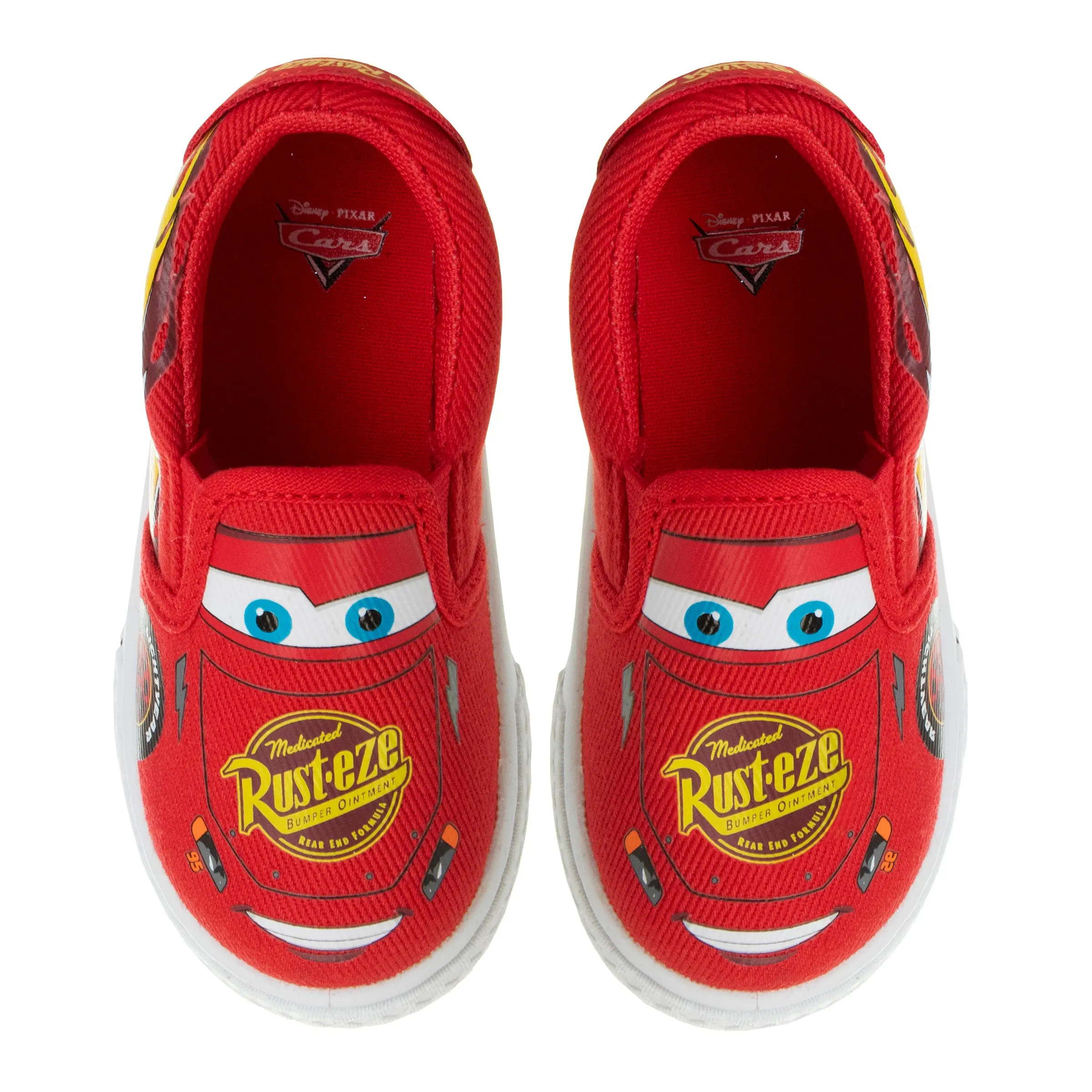 Josmo Boys' Lightning McQueen Cartoon Print Slip-On Shoes - Lowtop Canvas Breathable Footwear with Faux-Leather Accents, Cushioned Insole (6-7 Years, Toddler Sizes 5-10)