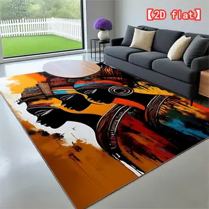 2D flat   African art style character illustration velvet carpet, Abstract Area Rugs, non-slip and machine washable, suitable for living room, bedroom, and office - multiple sizes available, living room decoration | Luxury velvet mat, living room carpet