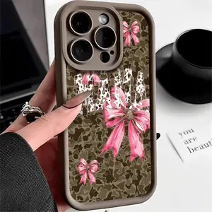 Pink Bow & Camo "MAMA" Phone cases Case Compatible with iPhone 17 Pro Max 16 16e 15 14 Plus 13 12 Mini 11 Air X XS Pattern TPU Lens Protection Durable Soft Cover Valentine's Day Gift 2D printing