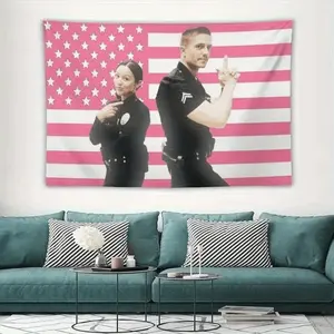 Lightweight Peach Decorative Tapestry, 1Pc Chen Lucy & Tim Bradford (Eric Winter) Newcomer Protagonist Poster with Pink American Flag Background, Wedding & Artwork Wall Interior Decoration, Free Installation Package