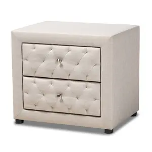Baxton Studio Lepine Contemporary Nightstand, Light Beige Bedside Cabinet