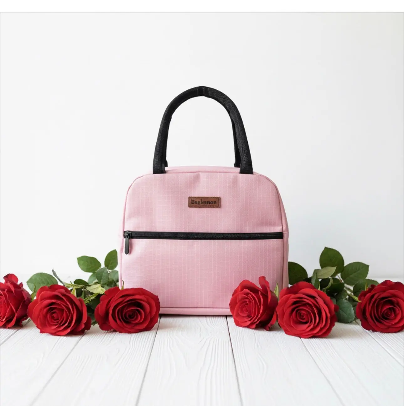 Customizable Lunch Tote in Blush, Luxe Purse-Style Bag with Top Handle for the Boss, Lightweight but Sturdy for Gym & School, Feminine, 10.24” X 5.71” X 9.06”, Structured Tote, Hot Pink, Snack Storage Organizer, Wipe-Clean, Work/School