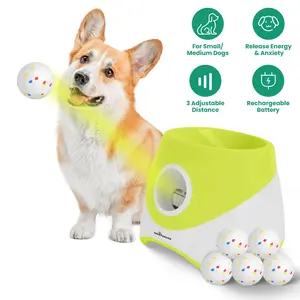 Interactive Dog Fetch Ball Launcher - Rechargeable & Adjustable Distance Thrower for Small to Medium Dogs with 6 Included 2.3in Balls