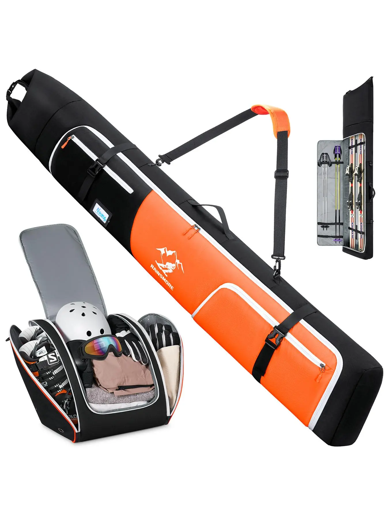 Ski Bag & Boot Bag Combo, Fully Padded Ski Bags for Air Travel, Water-resistant Ski Boot Travel Bag, Snowboard Bag, Snow Ski Boot Bag