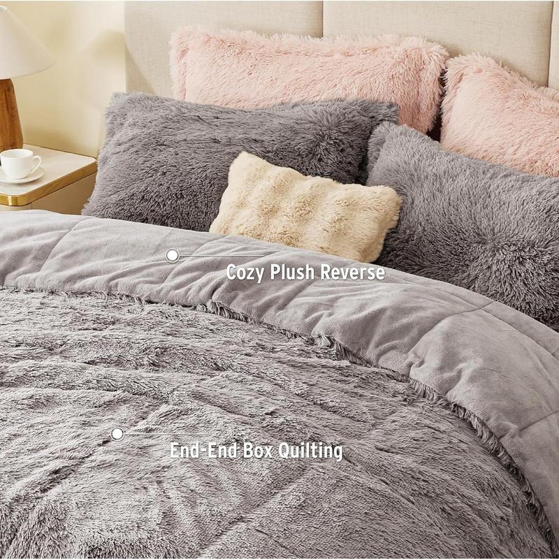 Intelligent Design Malea Shaggy Comforter Set, Long Faux Fur Cozy down Alternative, Modern Casual Ultra Soft All Season Fluffy Bedding with Matching Sham, King/Cal King, Grey 3 Piece E&E Co. Ltd DBA JLA Home