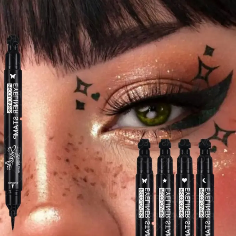 Waterproof 4PCS/Set Waterproof Double-ended Eyeliner with Cute Patterns (stars, Hearts, Moons, Butterflies), Smooth Application, Smudge-proof, A Must-have for Beginners, Dries Quickly for Stunning Eye Makeup Eye Liner Liquid Liner
