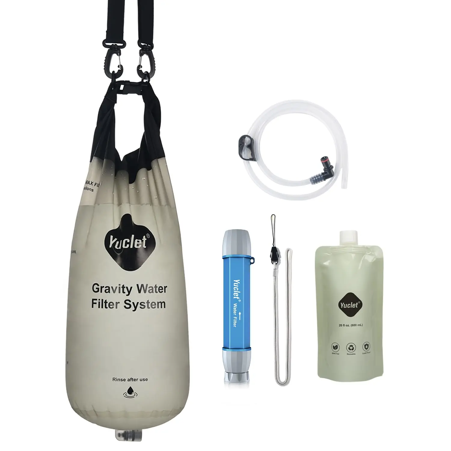 Gravity Water Filter System with 2-Gal Bag, 0.1 Micron Filter Straw, Food-Grade Build for Camping, Emergency Prep Gear, Water Purifier, 2-Gallon Bag