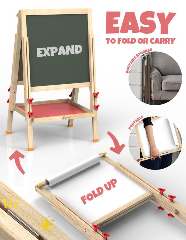 JOYOOSS Easel for Kids Art Easel Kids Easels for Toddlers Easel,Dual-Sided Adjustable Wooden Magnetic Board for Kids 106-RED