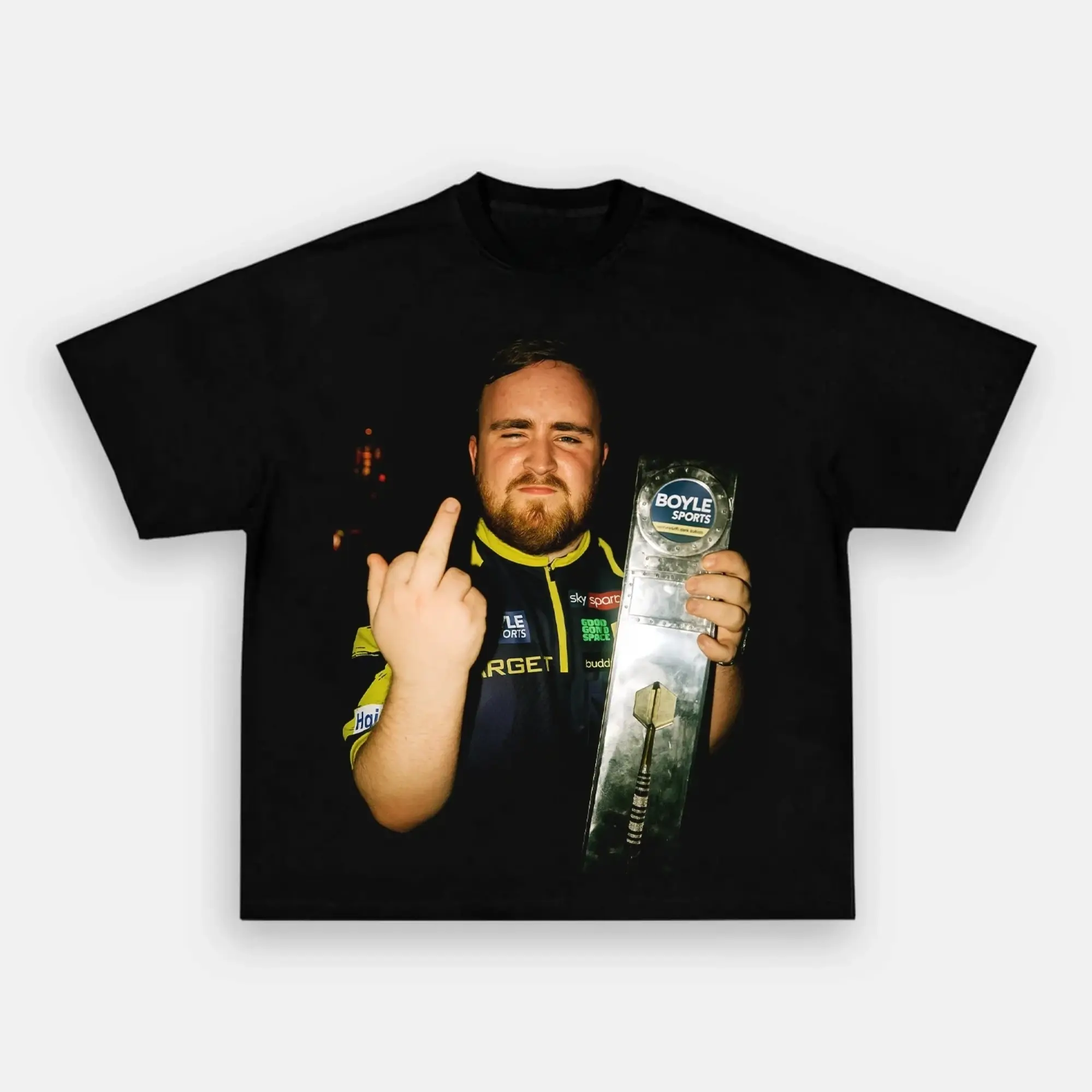 Vintage Luke Littler Middle Finger Darts Trophy T-Shirt - Retro Luke The Nuke Champion Black Graphic Tee, Darts Fan Funny Gift Shirt