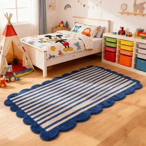 Modern Luxury Wave Stripe Print Carpet, Soft Plush Rug, Fluffy Area Rug for Living Room Bedroom Balcony, Easy Care Large Area Mat, Casual Style