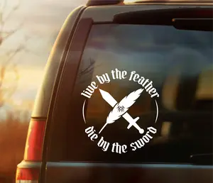 Live by the Feather, Die by the Sword - Sleep Token Vinyl Decal –  Emergence Lyrics  – Even In Arcadia Inspired Sticker – Alt Band Merch – Aesthetic Car Decal for Worshippers and Sleep Token Fans – Gothic Rock Vinyl Art