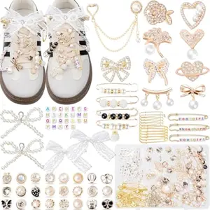 410Pcs Shoe Charms for Sneakers,Junk Socks Charms Kit with Letter Beads, Gold Brooches and Pins for Women, Gold Charm for Socks and Sneakers, Pearl and Rhinestone