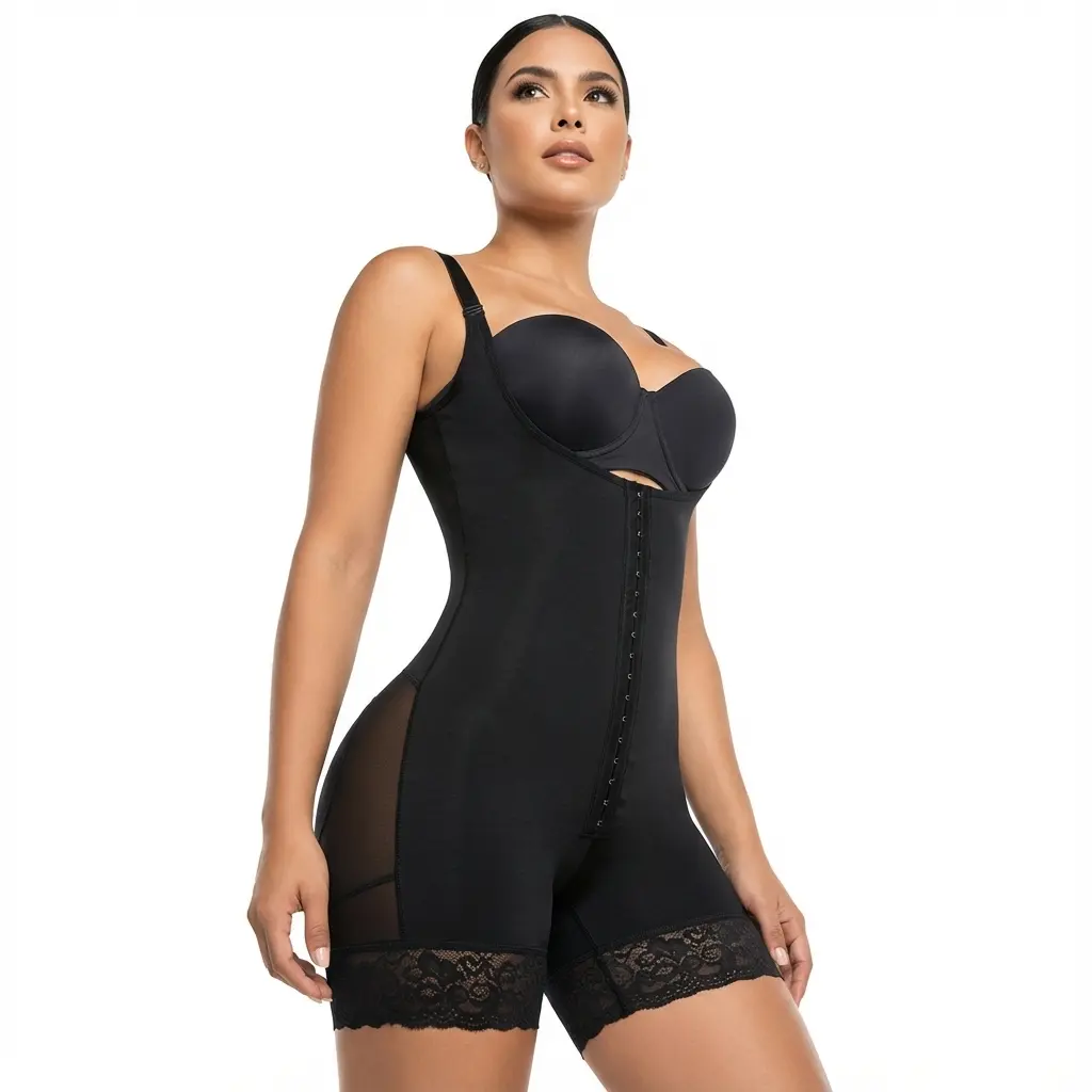 London Colombian Faja High Compression Powernet Shapewear with Zipper Adjustable Straps for Women's Daily & Post-Surgical Full Body Control
