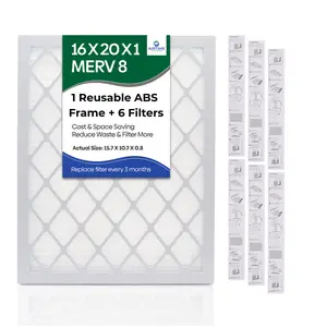 Airtime Filters Reusable 16x20x1 Merv 8 Air Filter with 6 Pleated Filters, ABS Plastic Frame for Cost-Effective Indoor Air Filtration
