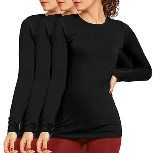 3 Pack Women’s T-Shirts Cotton Long Sleeve Crew Neck Classic Fit Tees Regular S-XL Workout Breathable Casual Solid Comfort Tops Womenswear Basic Spring