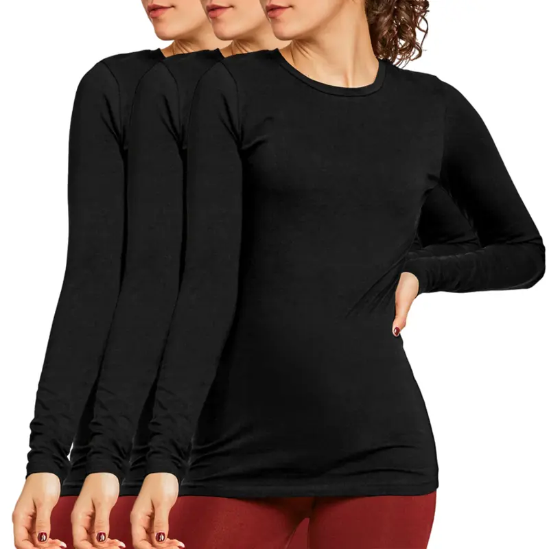 Women’s 3-Pack Cotton Long Sleeve Crew Neck Tees - Classic Fit, Soft Fabric, Breathable, Comfortable Solid Basic Tops - S-XL, Outdoor Workout, Easy to Coordinate Womenswear for Spring