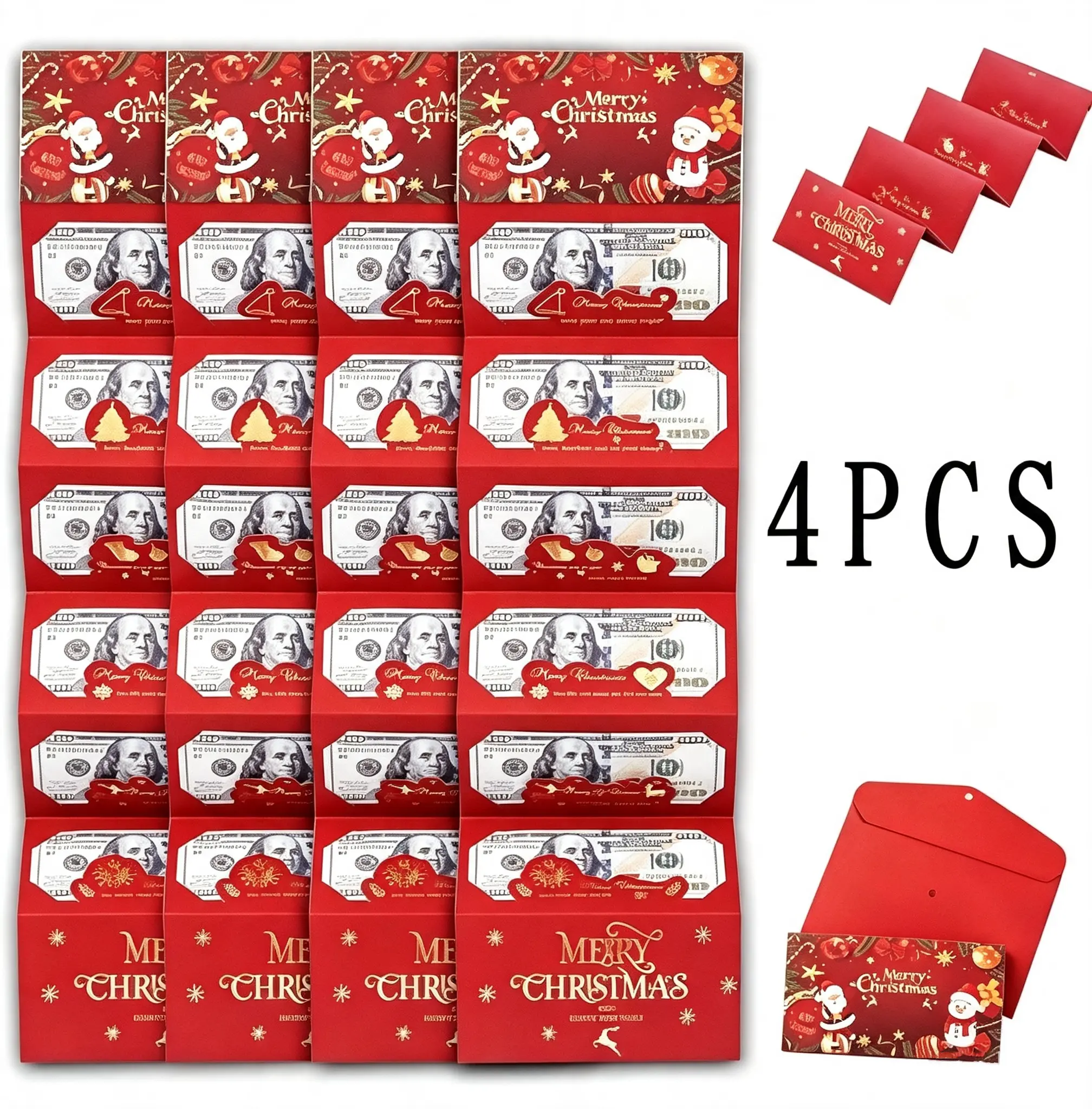 2/4 Pack Christmas Dollar Folding Red Envelopes Gold Stamping Gift Pack with 6Slot DIY Holiday Cash Envelopes for Party Festive Decorations Money Birthday Cards with Envelopes Surprise Birthday Gifts Valentine's Day Gifts Christmas Gifts Party Supplies