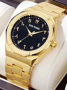 Men's Quartz Analog Watch with Twelve-Sided Zinc Alloy Steel Band, Round Dial, Water-Resistant, Casual Trendy Wristwatch, High-End Fashion Accessory for Daily Use