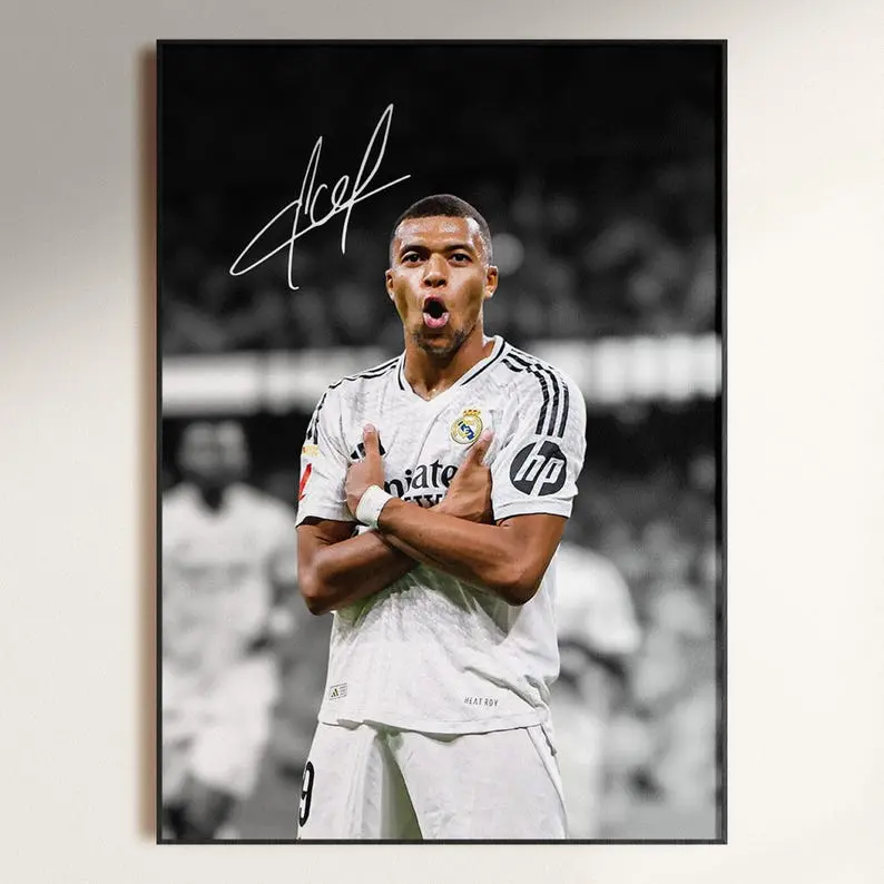 Signed Kylian Mbappe Poster, Mbappe Poster, Kylian Mbappe Fan Gift, Signed Soccer Poster, Football Decor, Soccer Wall Art