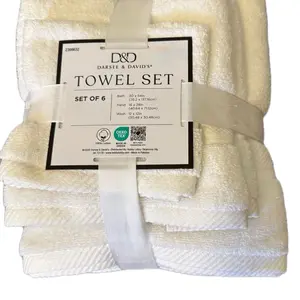 Darse & David's 6-Piece 100% Cotton White Towel Set Bath Hand Washcloth