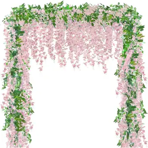 6Pcs Wisteria Garland Artificial Flowers Garland Fake Hanging Wisteria Vines Rattan Silk Hanging Flower Vines for Home Garden Outdoor Wedding Arch Party Ceremony Total 35.4Ft