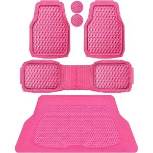 Cybertron Tools Heavy Duty Rubber Hot Pink Car Floor Mats & Cargo Liners, Deep Dish All-Weather Trunk Mats Durable Anti-Slip 3D Rhombus Waterproof Trim to Fit Liner Universal Fit Auto,Sedan,SUV,Truck, Pink