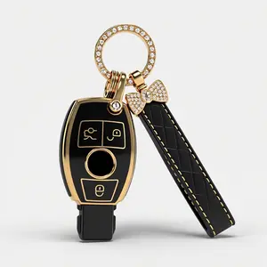 for Mercedes Key Fob Cover 3 Button TPU Bling Car Key Chain Accessories Keys Case Shell Protector for Mercerdes Benz AMG GLC GLA CLA GLS GLE GLK CLS C 300 G E S ML Class Women Girly
