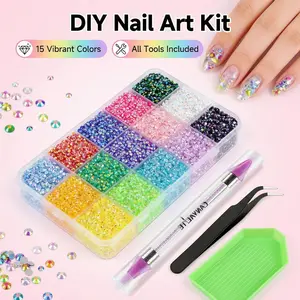18000PCS Multicolor Nail Rhinestones with Glue for DIY Crafts