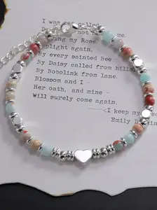 Silver Color Natural Shoushan Stone Bracelet for Women, Daily Wear, Heart Pattern, Stress Relief, Calmness, Psychological Balance, Communication Enhancement, Birthday Gift