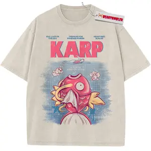 Funny Magikarp Jaws Parody T-Shirt, PKM Anime Graphic Tee, Anime Shirt, Vintage T-Shirt, Retro 90s Anime Apparel, Nerd Gamer Clothing, Unisex Cotton Crewneck T-Shirt Menswear Womenswear Streetwear Top