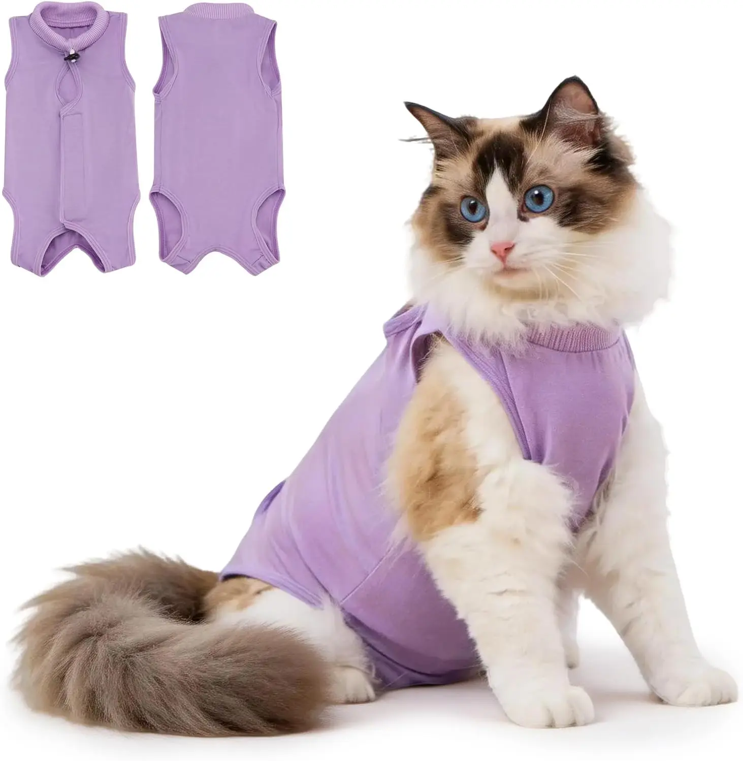 Female Cat Post-Surgery Recovery Suit, Breathable Modal Cotton Kitten Onesie for Wound & Skin Disease Care, Machine Washable Purple (M)