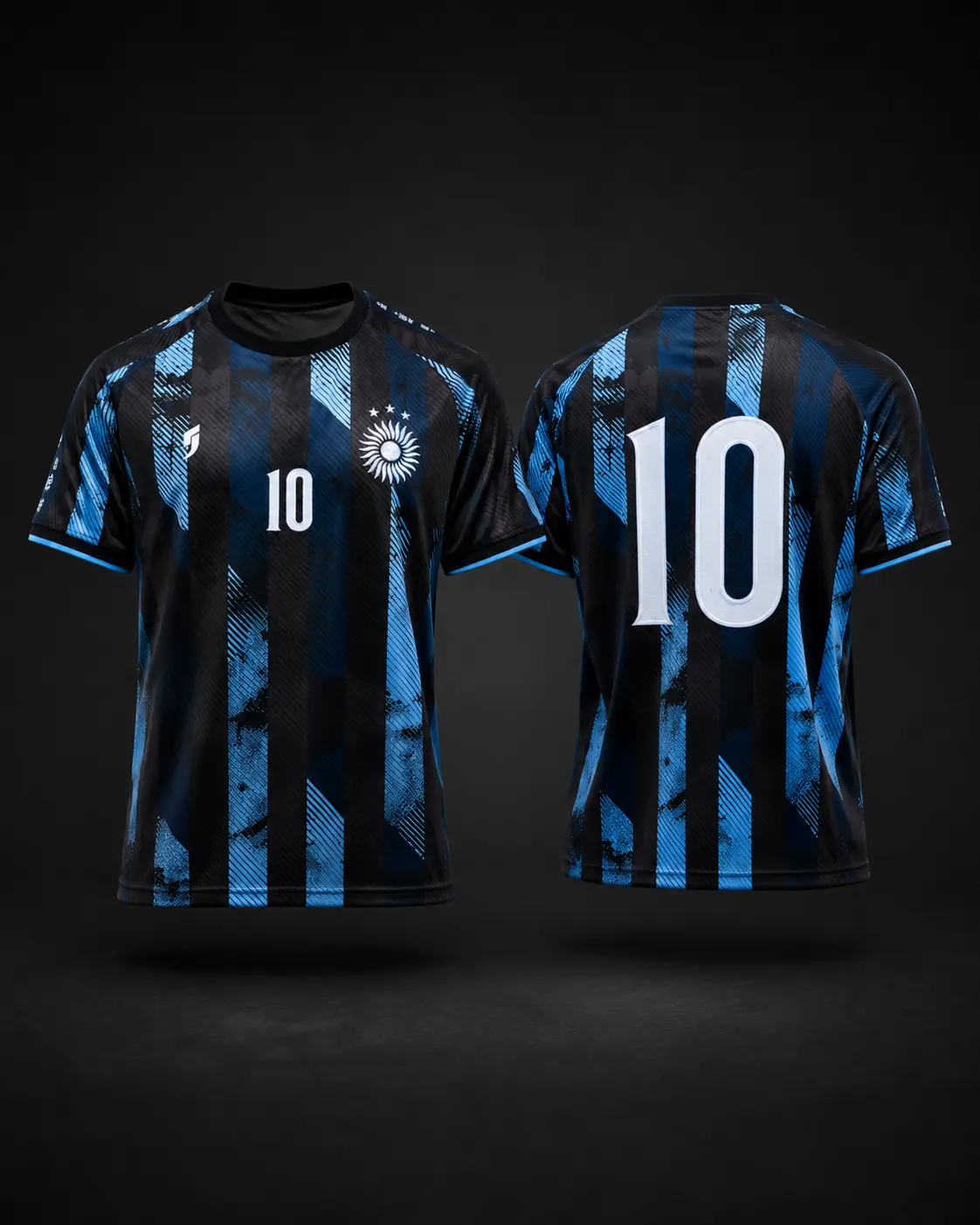 La Pulga Heritage Jersey (2026WC Edition), Black & Ice Blue Number 10 Soccer Shirt, Vintage Football Fan Sports Top