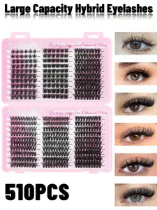 510PCS Extra Large Volume False Eyelash Thick & Voluminous Eyelash 10-16mm Mixed Length Eyelash Curler Multi Style Mixed False Eyelash D Curl False Eyelash Natural Soft Eyelash